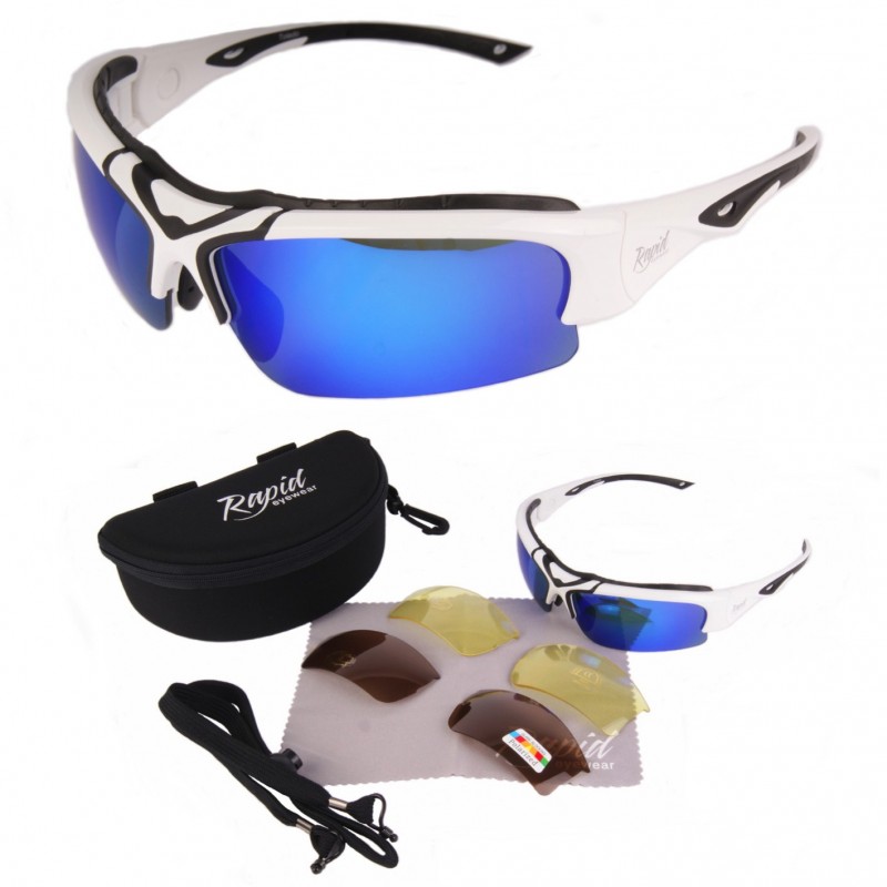 Sunglasses For Skiing UK Online | White | Blue Mirror Lenses | Antifog