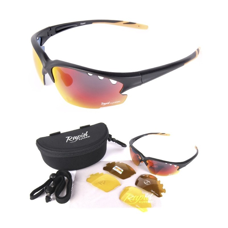 Ski Sunglasses UK Online, Mens, Black, Orange Mirrored Lens