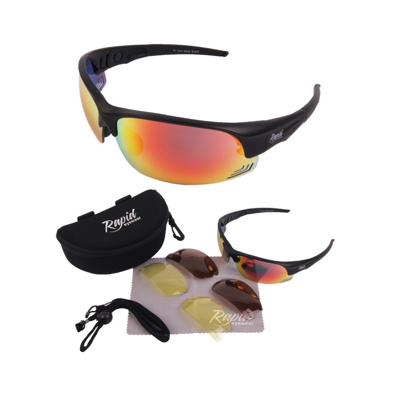 Sunglasses For Tennis | Black Frame, Interchangeable Red UV Lenses