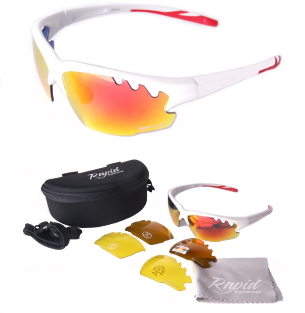 Mens Sunglasses For Tennis | White Frames & Orange Changeable Lenses