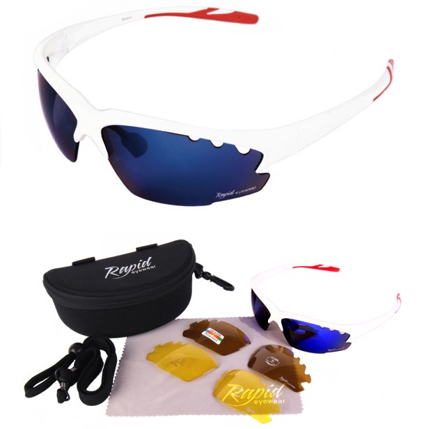 Sunglasses For Tennis Players | White Frame & Blue Mirrored UV Lenses